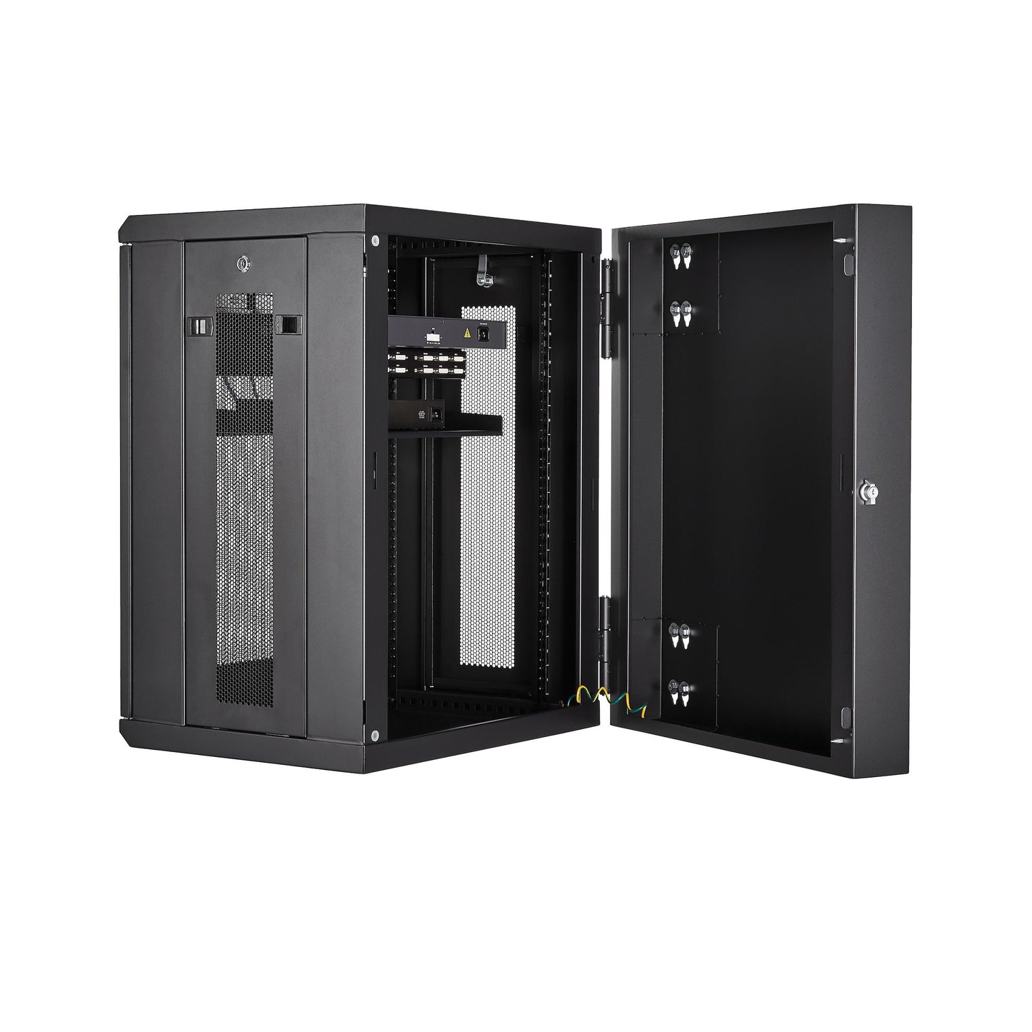 StarTech.com 4-Post 15U Wall Mount Network Cabinet with 1U Shelf, 19" Hinged Rack