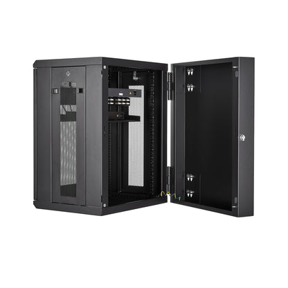 StarTech.com 4-Post 15U Wall Mount Network Cabinet with 1U Shelf, 19" Hinged Rack