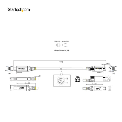 StarTech.com 3ft (1m) USB-C Cable, Top Screw Locking, USB 10Gbps, 100W (5A) Power
