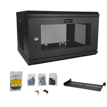 StarTech.com 2-Post 6U Wall Mount Network Cabinet with 1U Shelf, 19" Wall-Mounted Rack