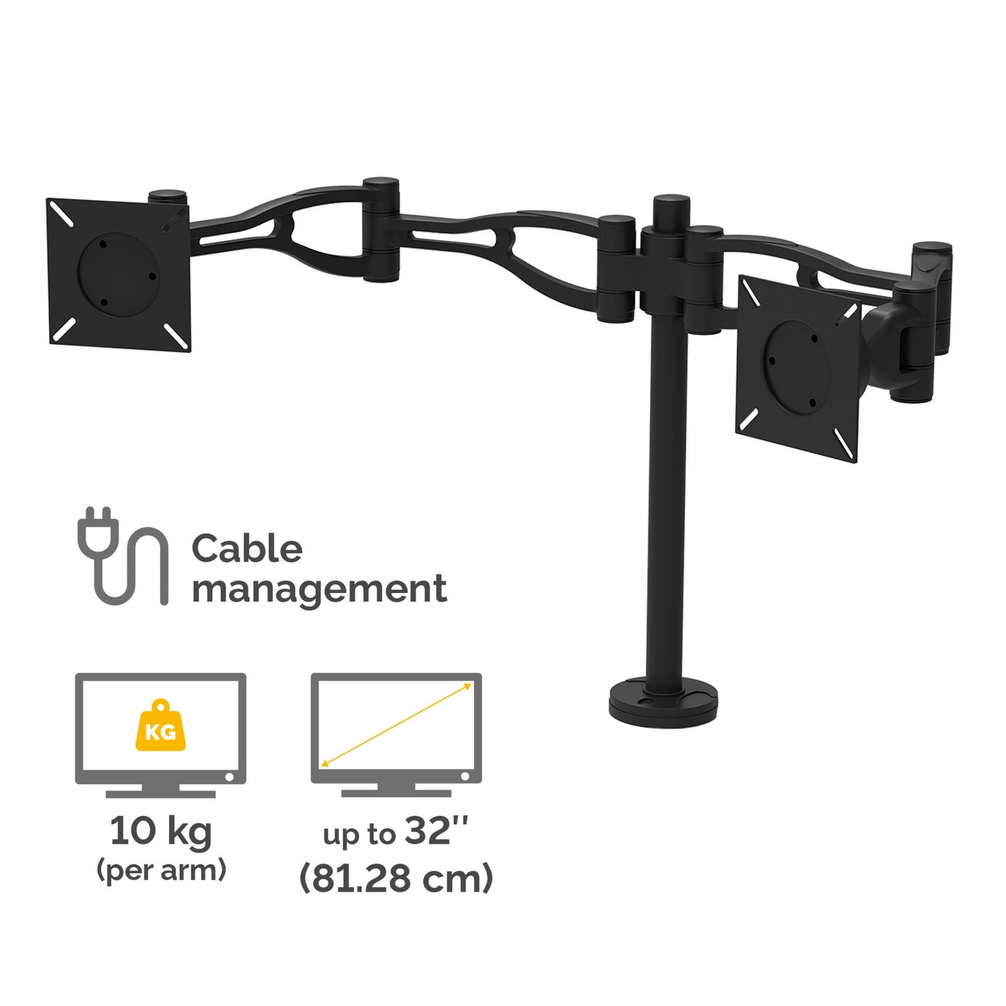 Fellowes Vista Dual Monitor Arm - Monitor Mount for 10KG 26 inch Screens - Ergonomic