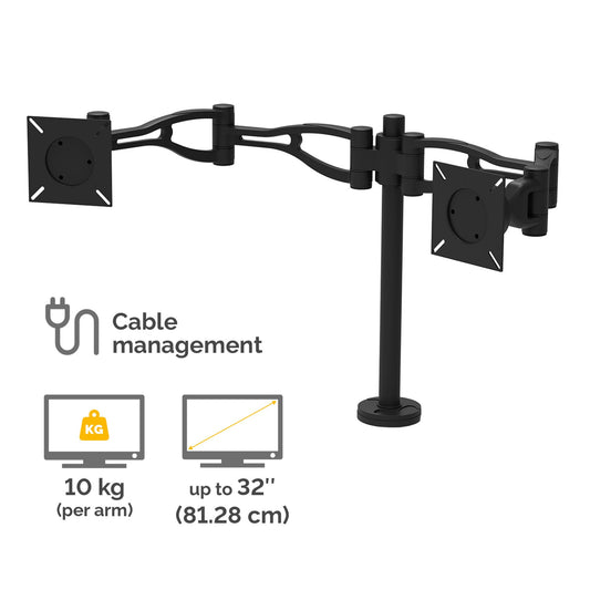 Fellowes Vista Dual Monitor Arm - Monitor Mount for 10KG 26 inch Screens - Ergonomic