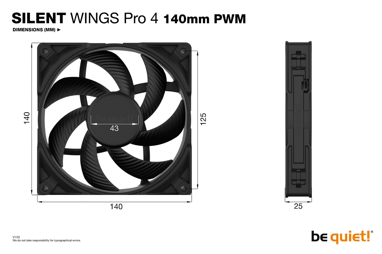 be quiet! SILENT WINGS PRO 4 | 140mm PWM Computer case Fan 14 cm Black 1 pc(s) Cooling