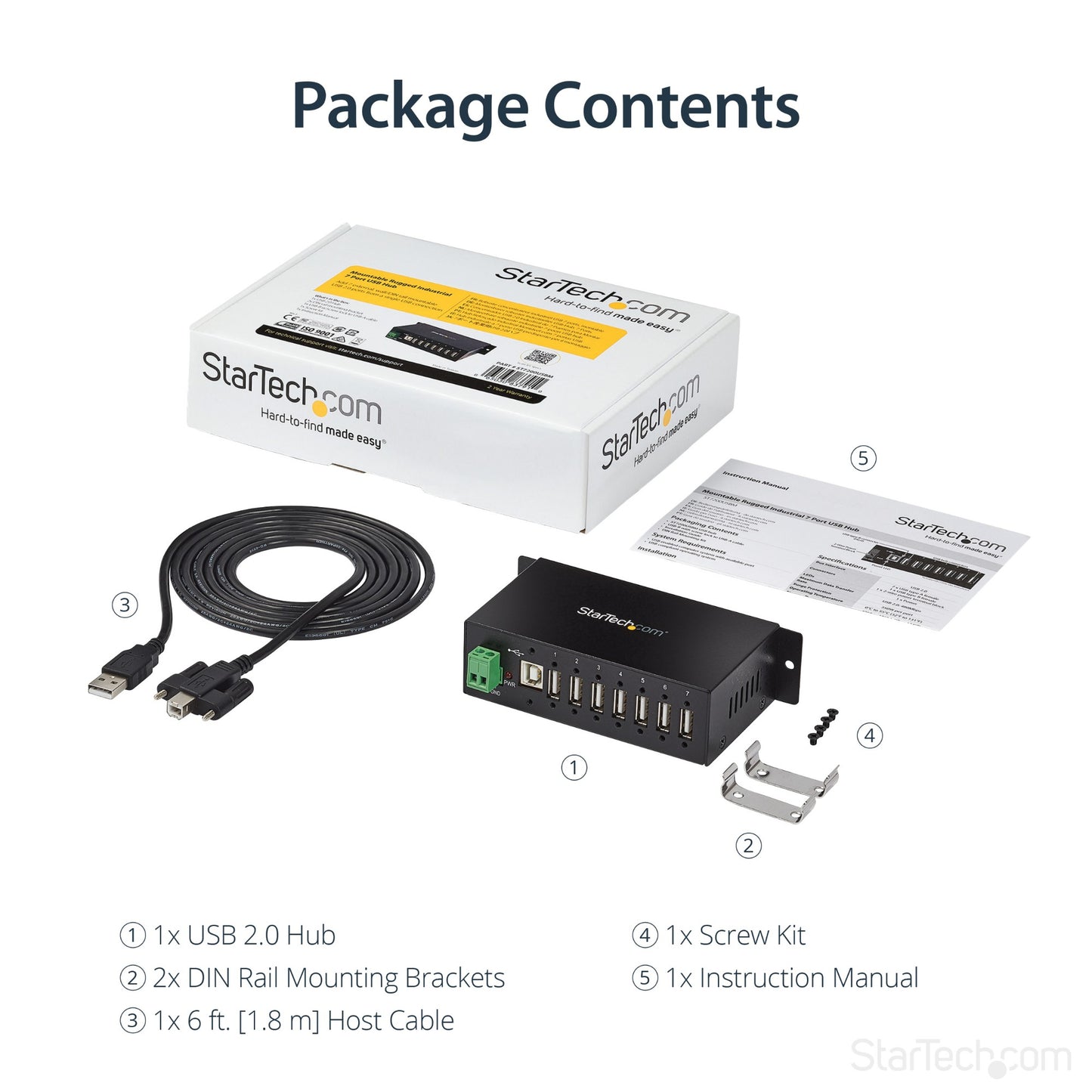 StarTech.com 7-Port USB 2.0 Hub - Metal Industrial USB-A Hub with ESD Protection &