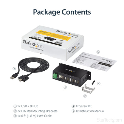 StarTech.com 7-Port USB 2.0 Hub - Metal Industrial USB-A Hub with ESD Protection &