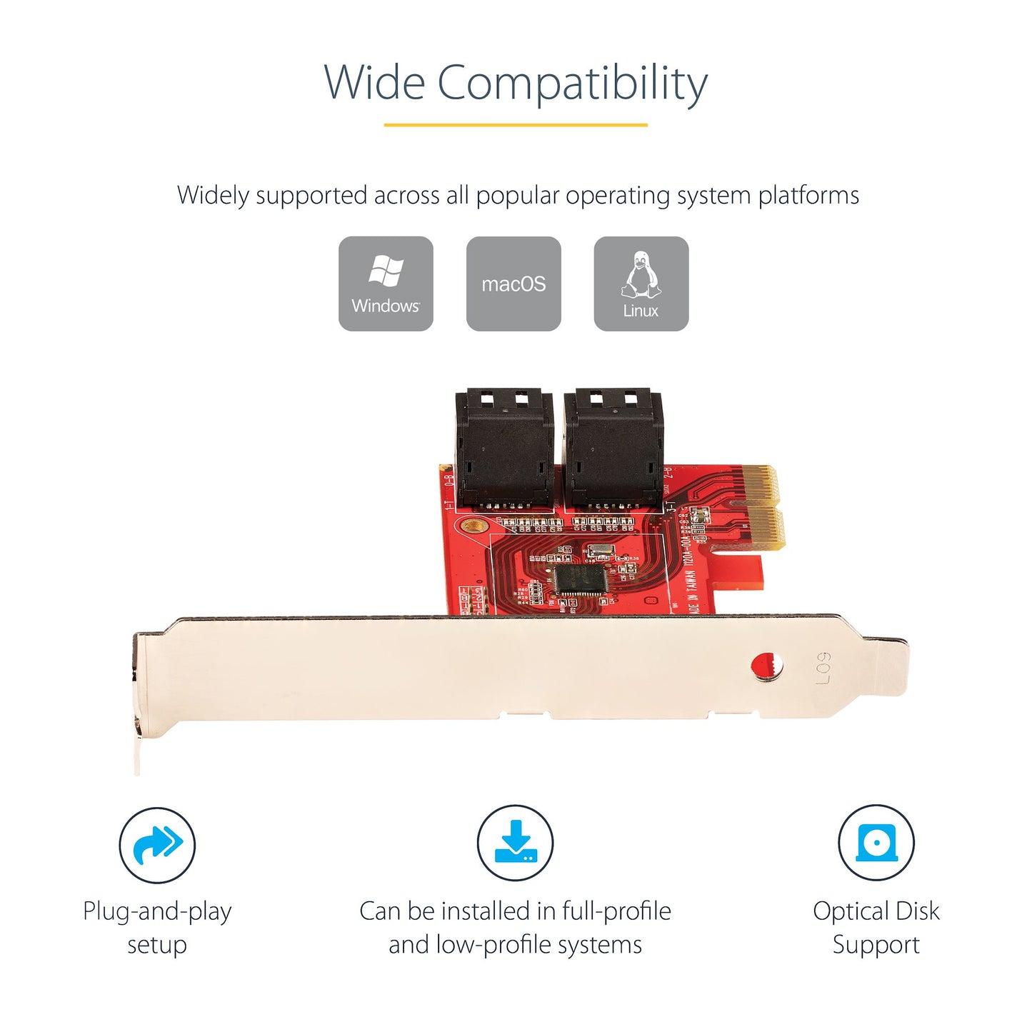 StarTech.com SATA PCIe Card - 4 Port PCIe SATA Expansion Card - 6Gbps - Low/Full Hub