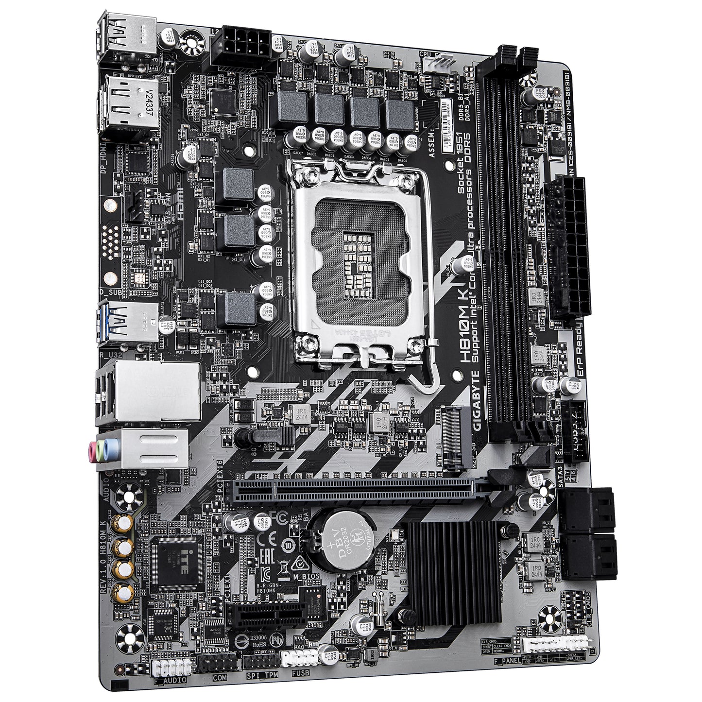 Gigabyte H810M K Motherboard - Intel Core Ultra (Series 2) CPUs, 3+1+2 Phases VRM