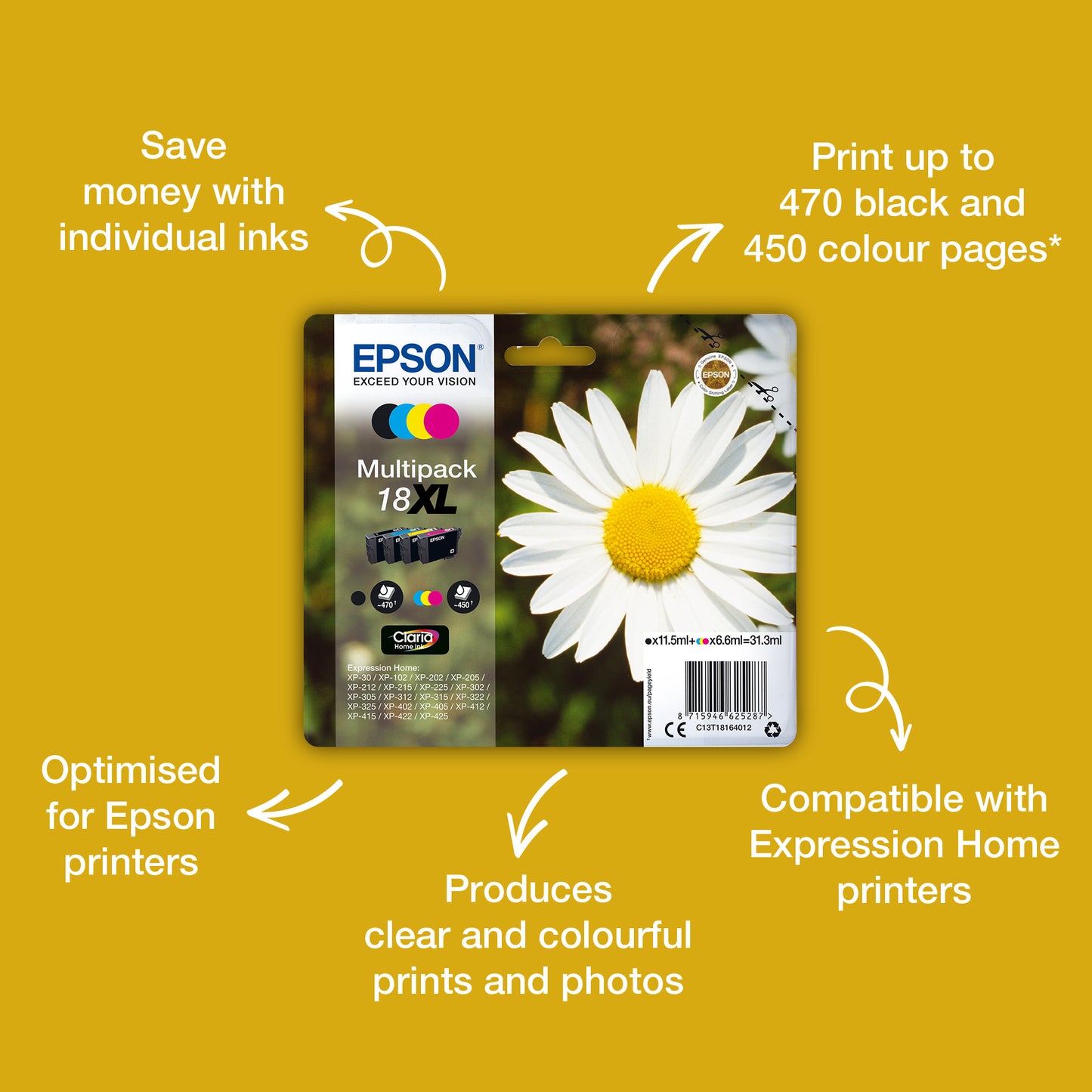 Epson C13T18014012/18 Black Ink Cartridge (175 pages, Epson XP 30)