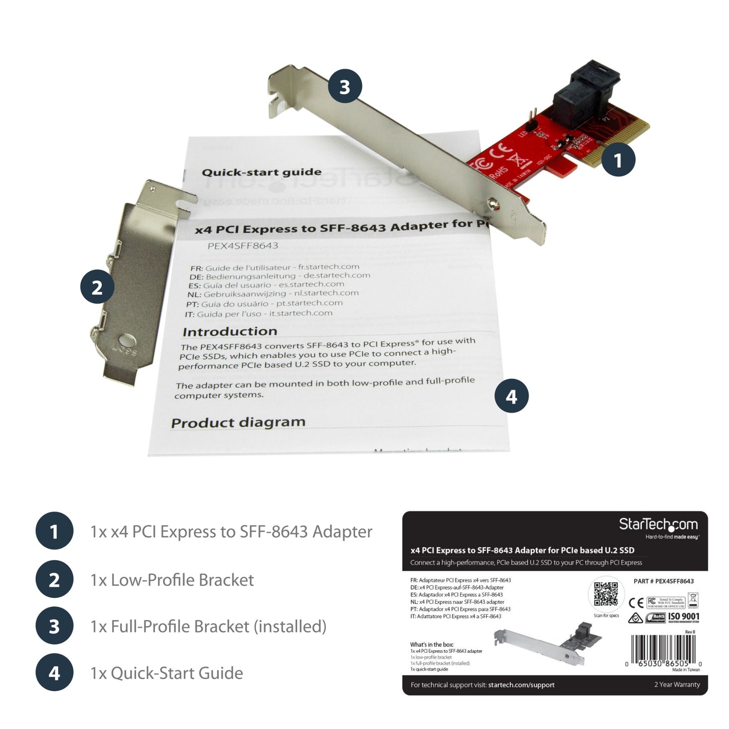 StarTech.com x4 PCI Express to SFF-8643 Adapter for PCIe NVMe U.2 SSD Hub