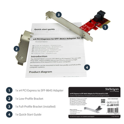 StarTech.com x4 PCI Express to SFF-8643 Adapter for PCIe NVMe U.2 SSD Hub