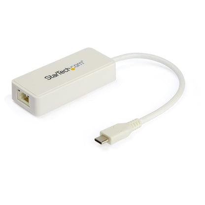 StarTech.com USB C to Gigabit Ethernet Adapter w/USB A Port - White 1Gbps NIC USB