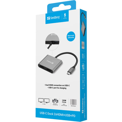 Sandberg USB-C Dock 2xHDMI+USB+PD Hub