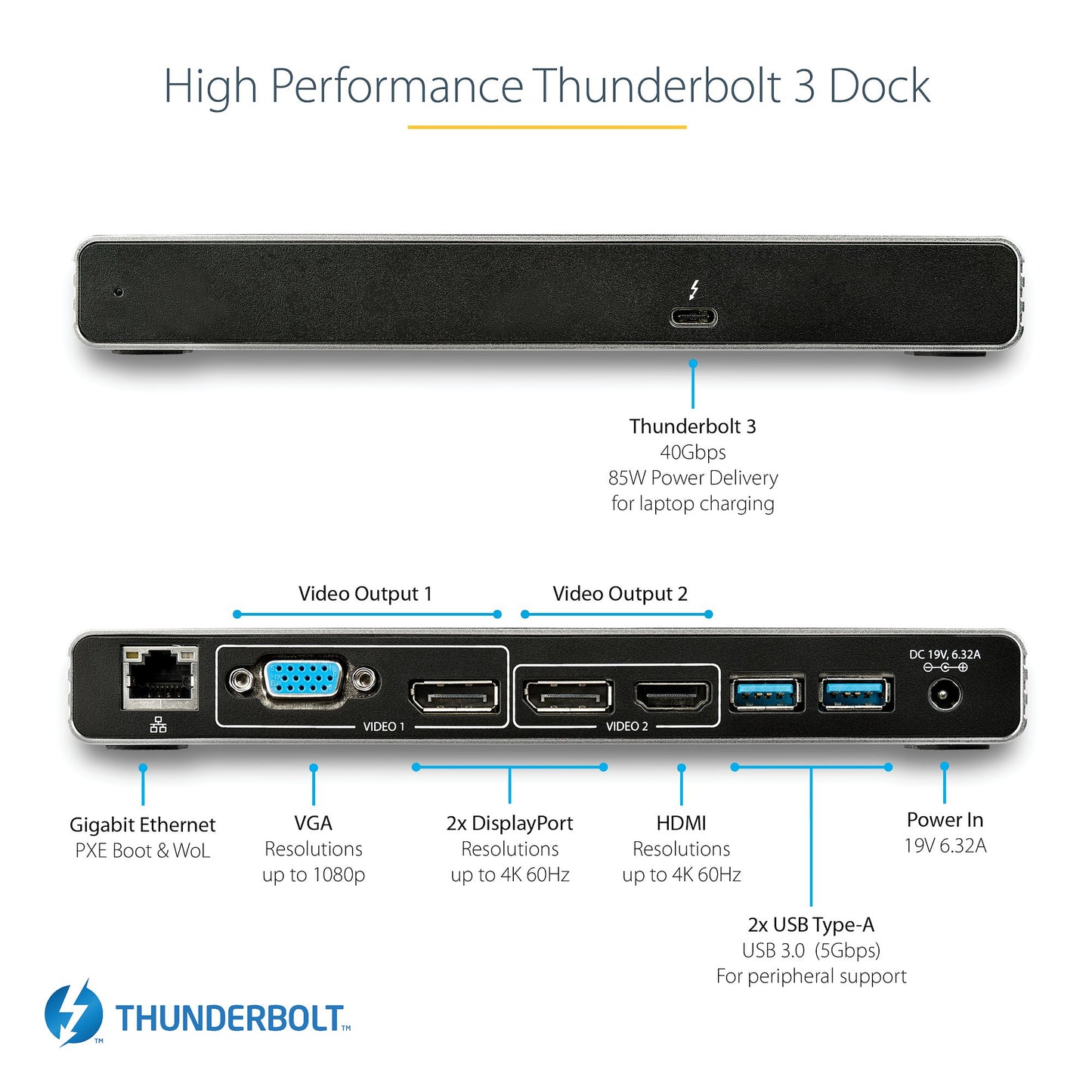 StarTech.com 60Hz Monitor TB3 Thunderbolt 3 Docking Station 85W