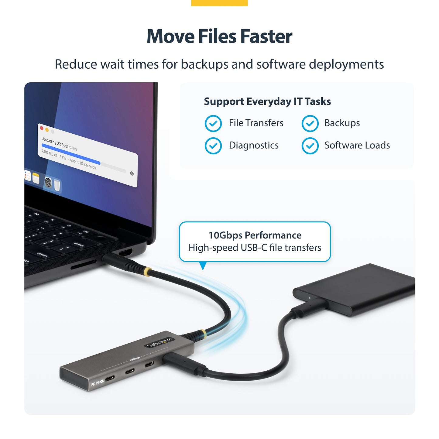 StarTech.com 4-Port USB-C Hub, 10Gbps, 100W PD Charging, 4x USB-C Ports, Overcurrent