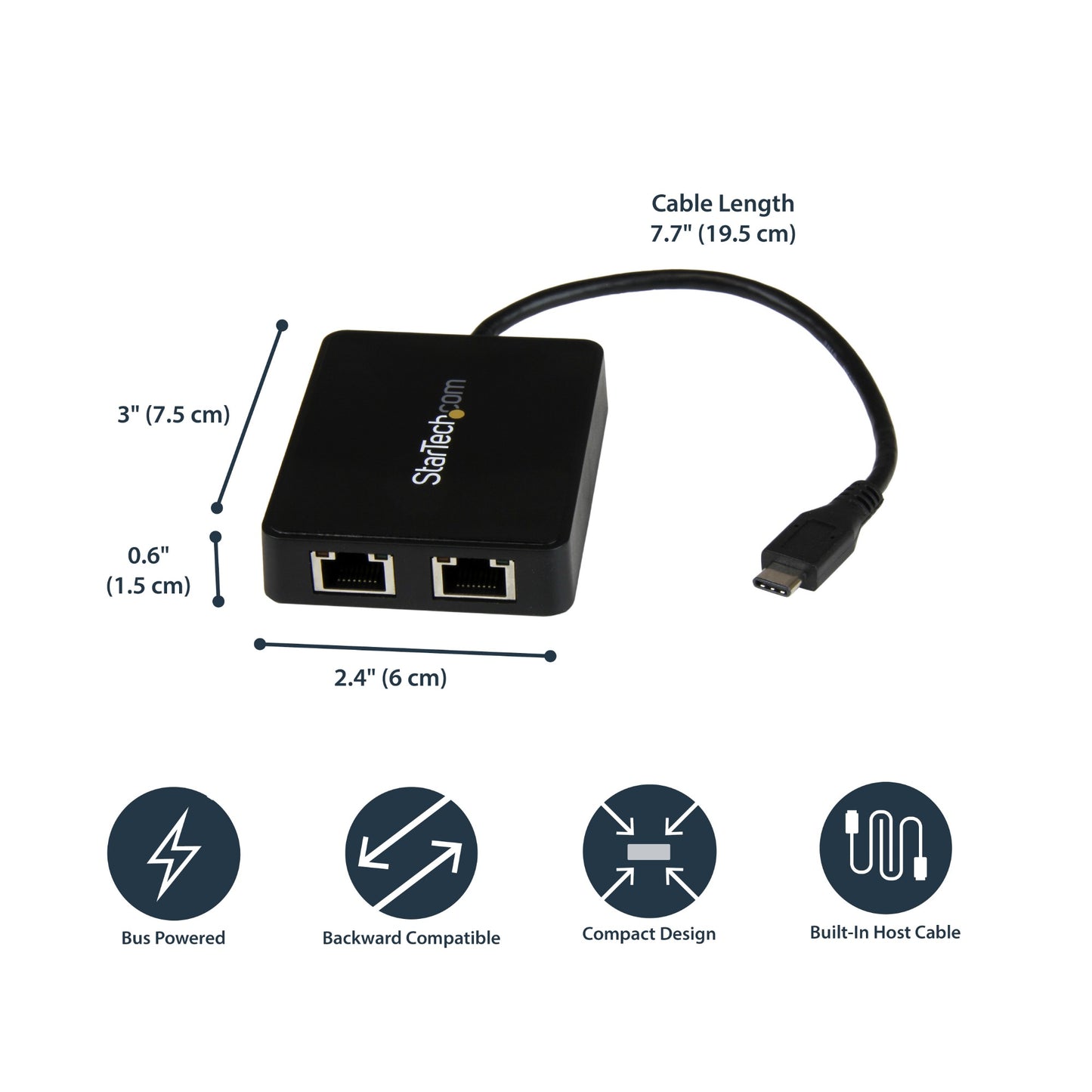 StarTech.com USB-C to Dual Gigabit Ethernet Adapter with USB 3.0 (Type-A) Port, USB