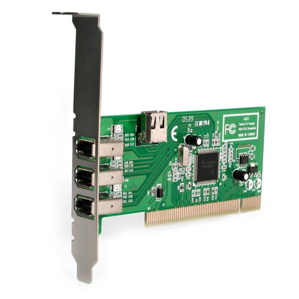 StarTech.com 4 port PCI 1394a FireWire Adapter Card - 3 External 1 Internal - TAA Hub
