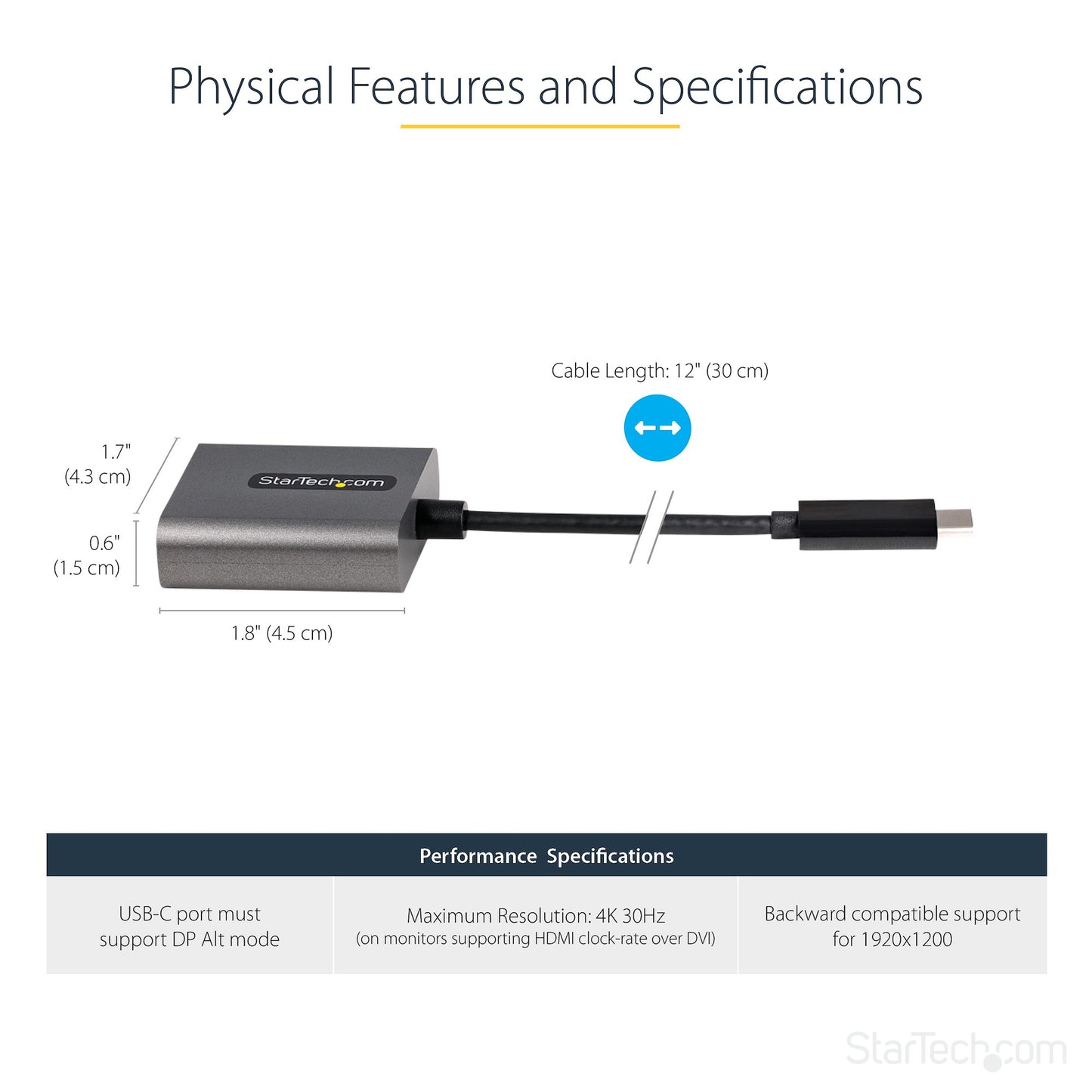 StarTech.com USB C to DVI Adapter - 1920x1200p USB-C to DVI-D Adapter Dongle - USB Hub