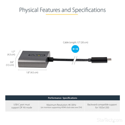 StarTech.com USB C to DVI Adapter - 1920x1200p USB-C to DVI-D Adapter Dongle - USB Hub