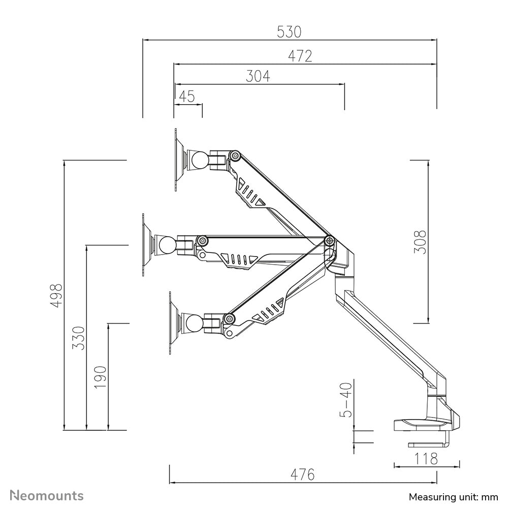 Neomounts FPMA-D750SILVER2 Monitor arm 10-32" - gas spring - Topfix - 180°-stop