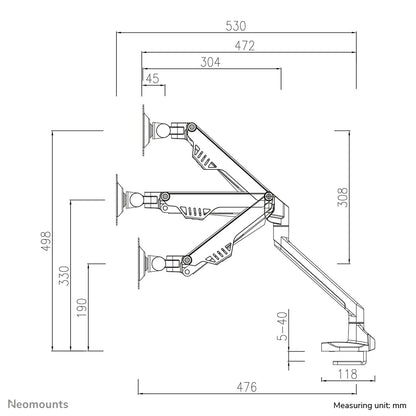 Neomounts FPMA-D750SILVER2 Monitor arm 10-32" - gas spring - Topfix - 180°-stop