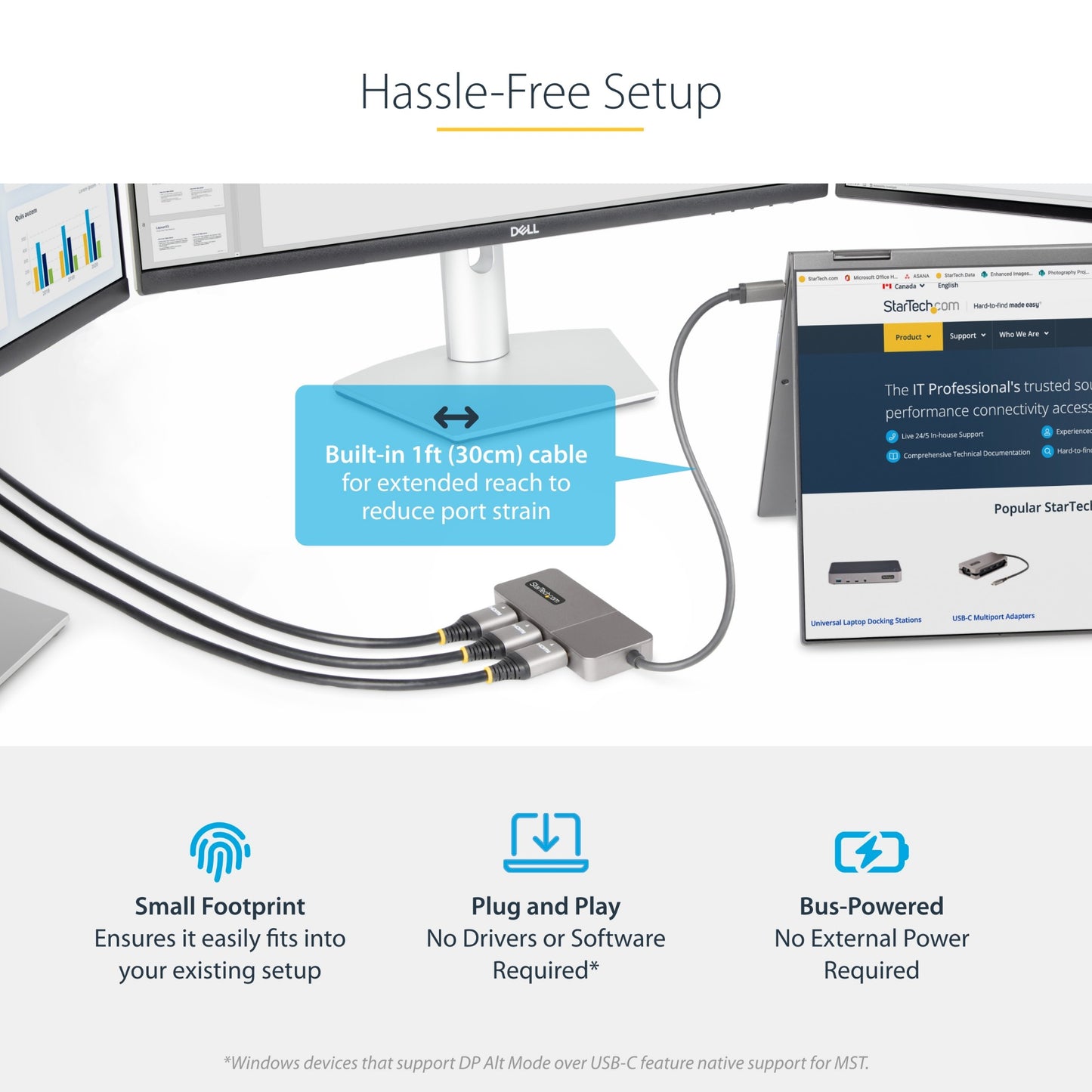 StarTech.com 3-Port USB-C Multi-Monitor Adapter, USB Type-C to 3x HDMI MST Hub
