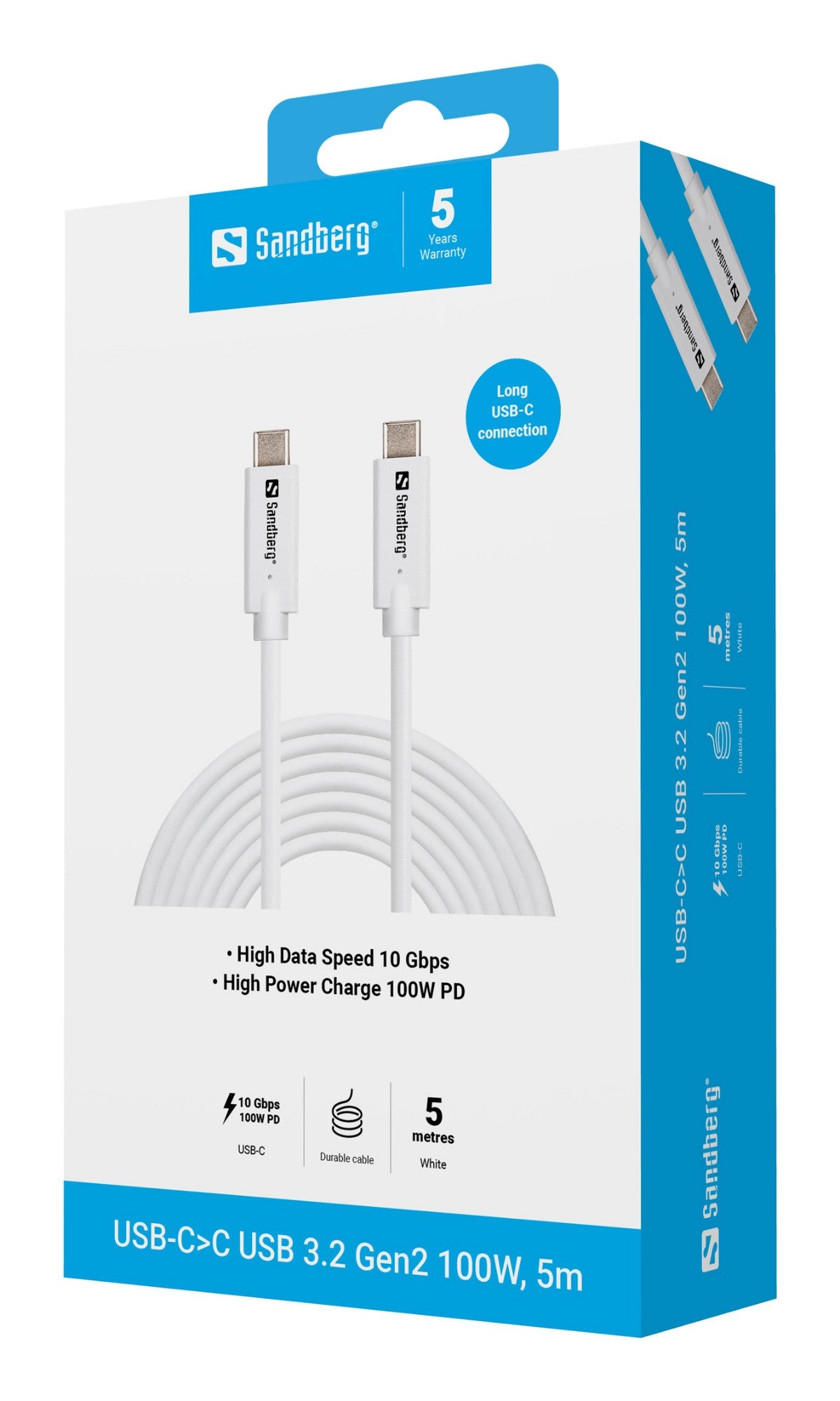 Sandberg USB-C>C USB 3.2 Gen2 100W, 5m Cable