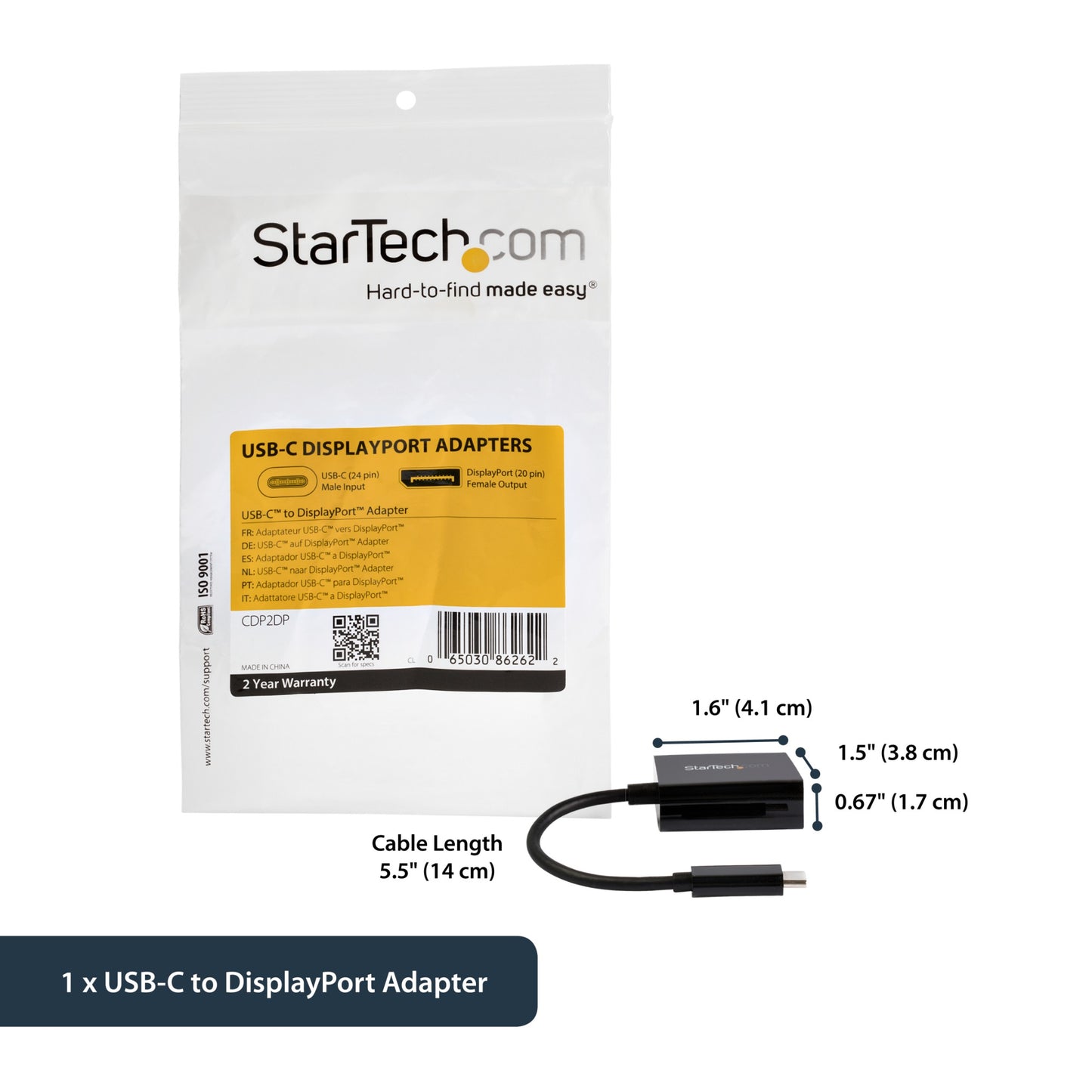 StarTech.com USB C to DisplayPort Adapter - 4K 60Hz/8K 30Hz - USB Type-C to DP 1.4 Hub