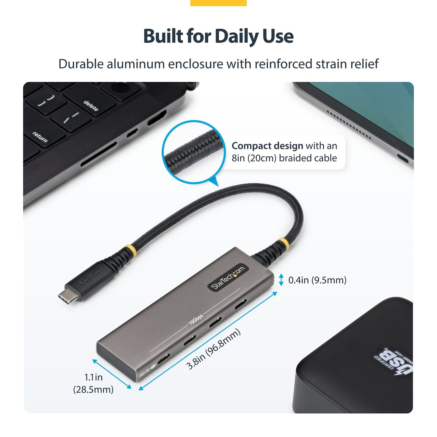 StarTech.com 4-Port USB-C Hub, 10Gbps, 100W PD Charging, 4x USB-C Ports, Overcurrent