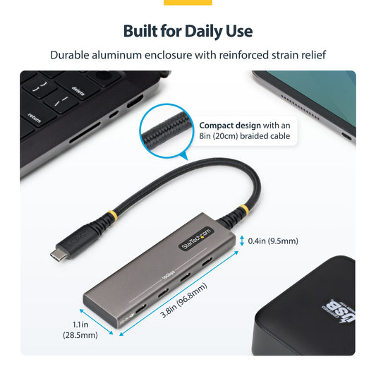 StarTech.com 4-Port USB-C Hub, 10Gbps, 100W PD Charging, 4x USB-C Ports, Overcurrent