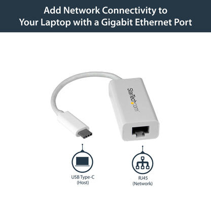 StarTech.com USB-C to Gigabit Ethernet Adapter, White, Thunderbolt 3 Compatible