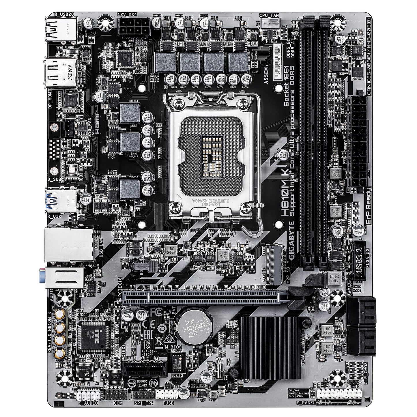 Gigabyte H810M K Motherboard - Intel Core Ultra (Series 2) CPUs, 3+1+2 Phases VRM