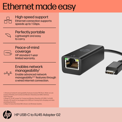 HP USB-C to RJ45 Adapter G2 Hub