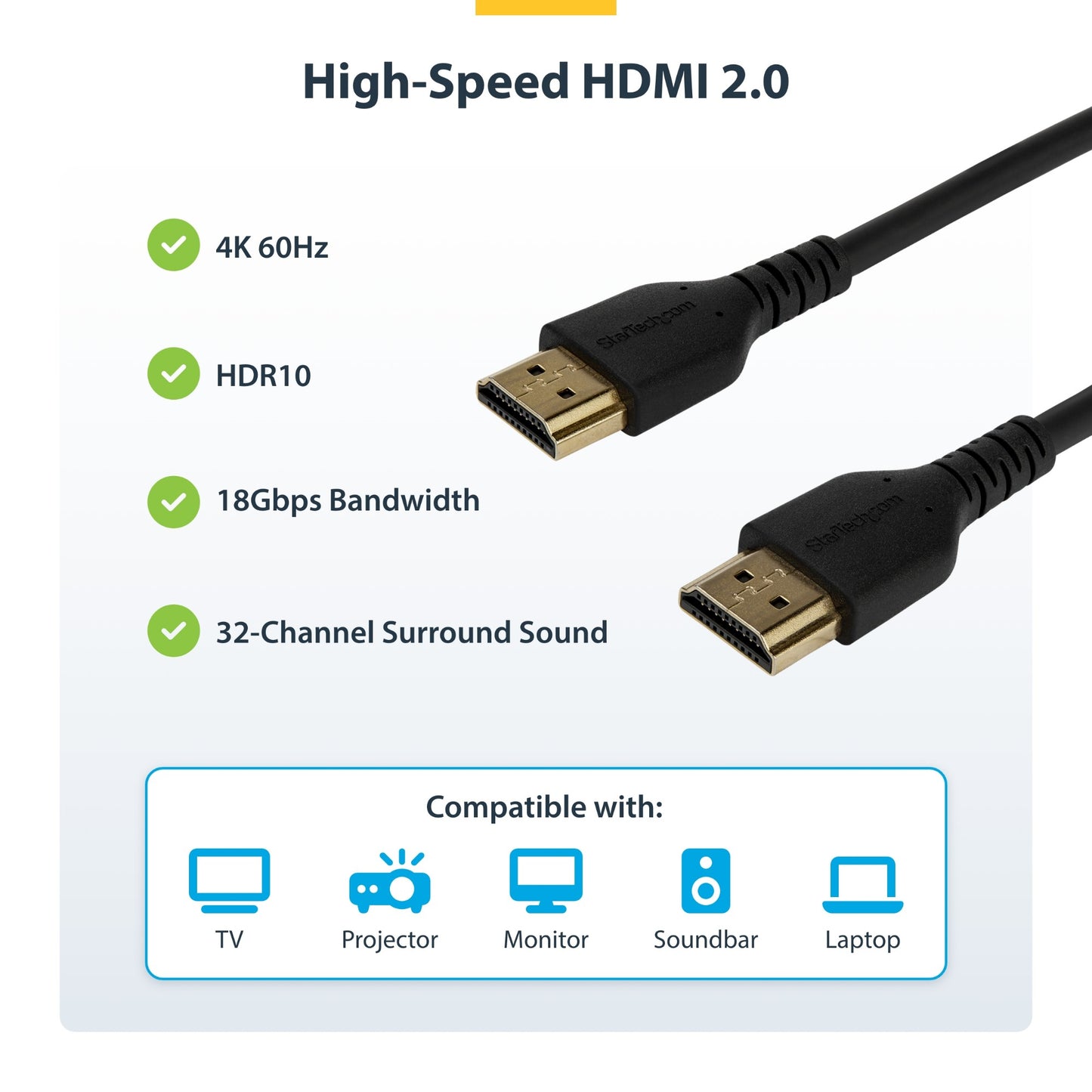 StarTech.com 6ft (2m) Slim HDMI Cable, Flexible Premium Certified HDMI 2.0 Cord with