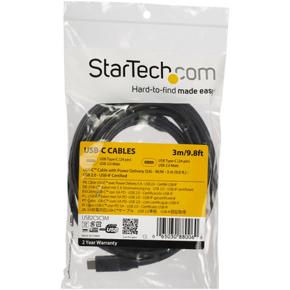 StarTech.com 10ft (3m) USB-C Fast Charging Cable, Charge & Sync, 100W (5A) PD, USB