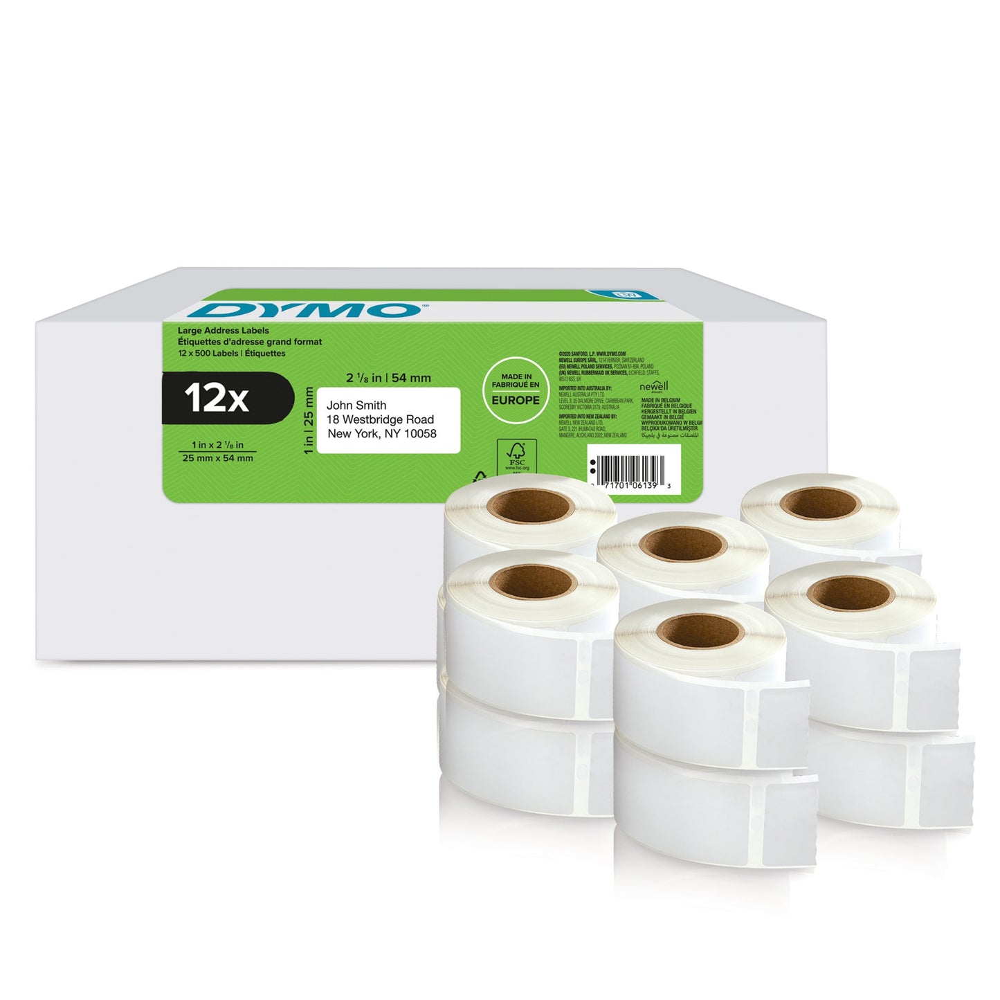 DYMO 2177563 DirectLabel-etikettes 54mm x 25mm 12 x 500 pcs for Dymo 400 Duo/60mm Labels