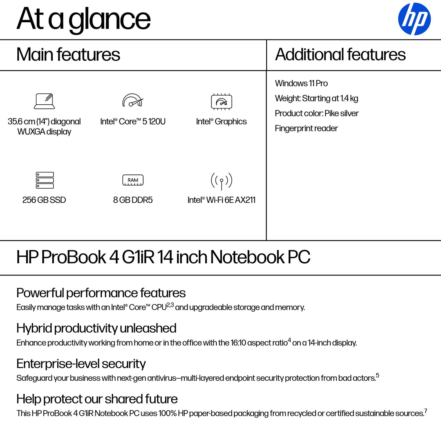 HP ProBook 4 G1iR 14" Core 5 120U 8GB 256GB SSD Laptop