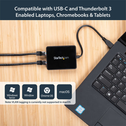 StarTech.com USB-C to Dual Gigabit Ethernet Adapter with USB 3.0 (Type-A) Port, USB