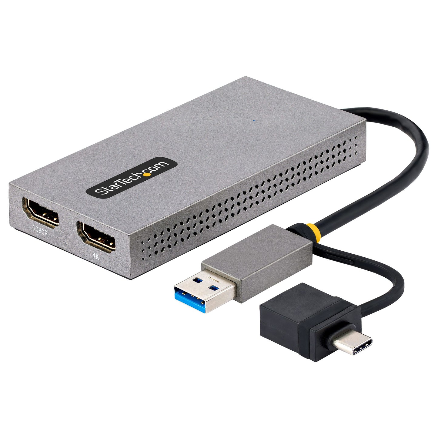 StarTech.com USB to Dual HDMI Adapter, USB A/C to 2x HDMI Displays (1x 4K30Hz, 1x Hub