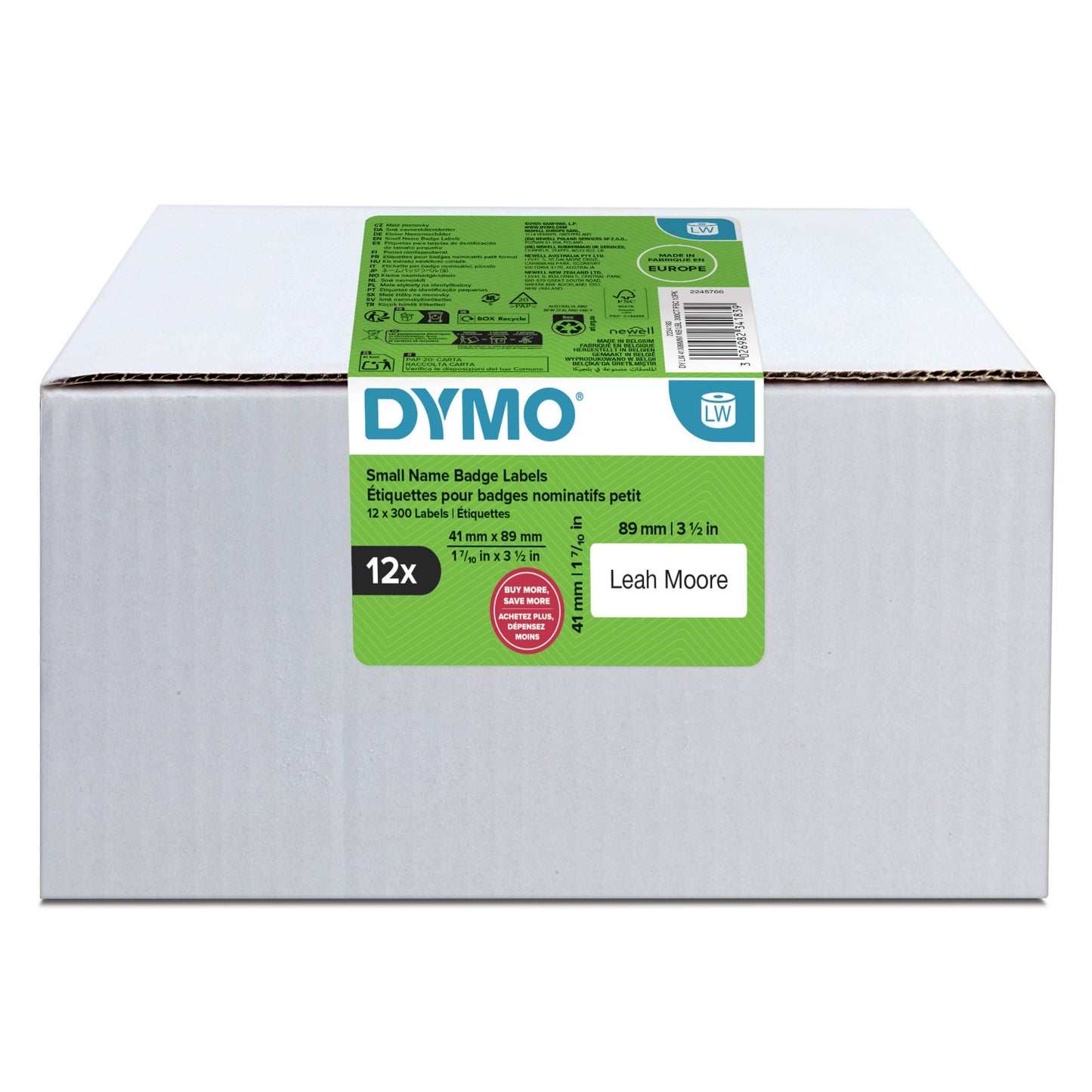 DYMO Authentic LabelWriter Small Name Badge Labels | 41 mm x 89 mm | Self-Adhesive |