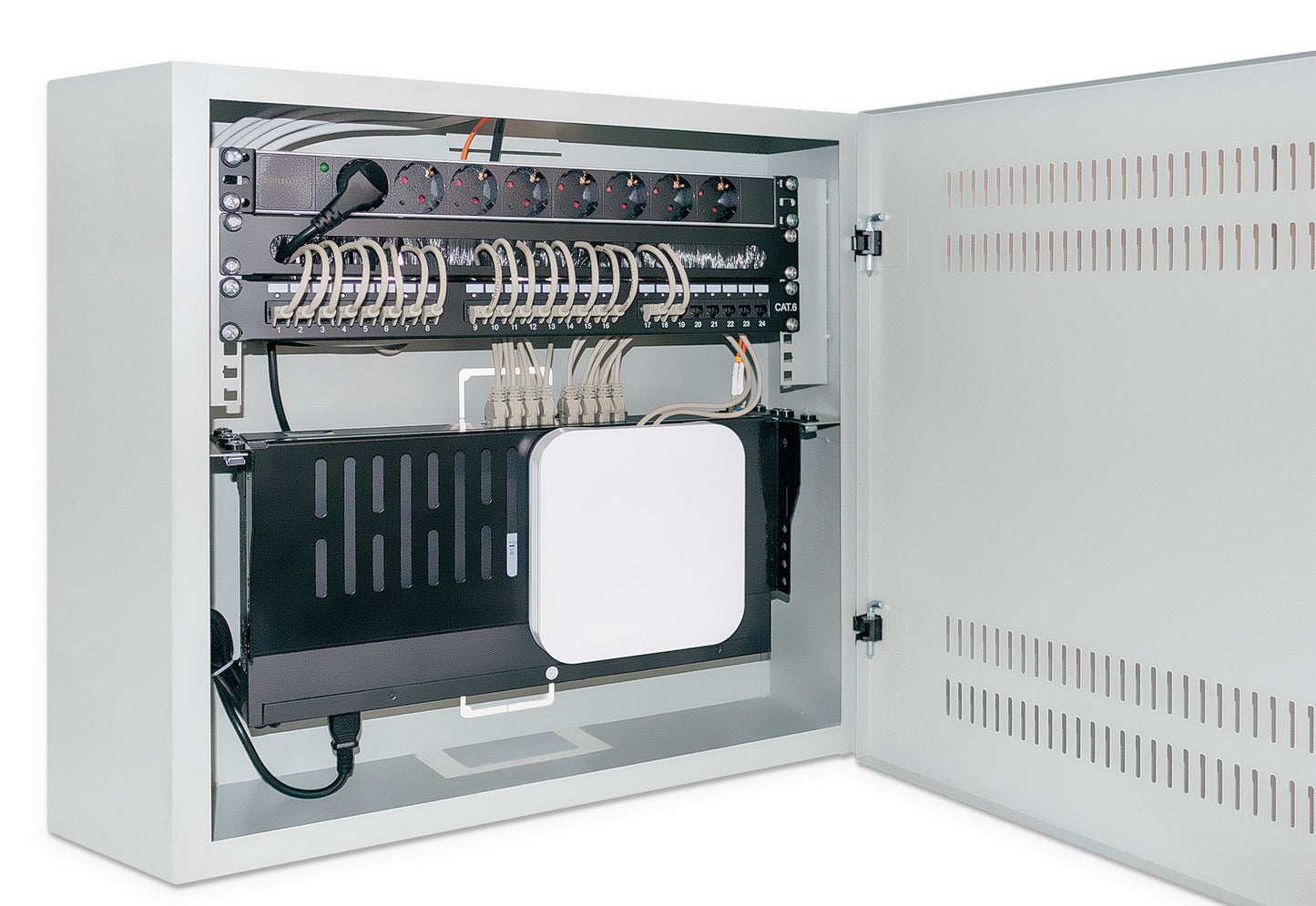 Intellinet Low-Profile 19" Wall Mount Cabinet with 4U Horizontal and 2U Vertical Rack (Gray)