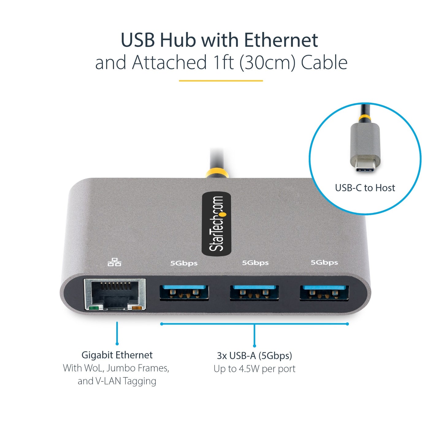 StarTech.com 3-Port Hub Ethernet USB-C Docking Station