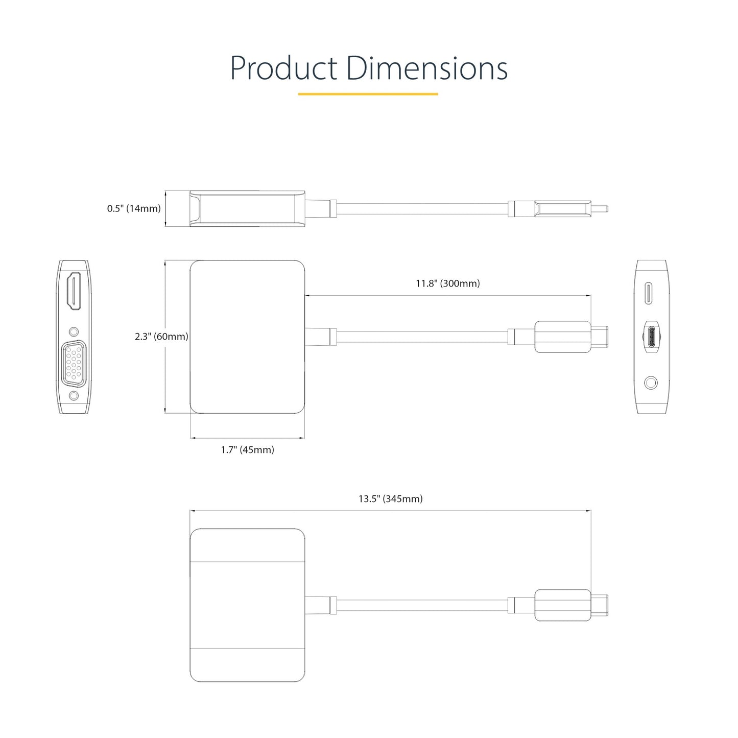 StarTech.com USB C Video Adapter, USB C to HDMI VGA Multiport Adapter, 3.5mm Audio Hub