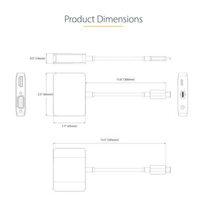 StarTech.com USB C Video Adapter, USB C to HDMI VGA Multiport Adapter, 3.5mm Audio Hub