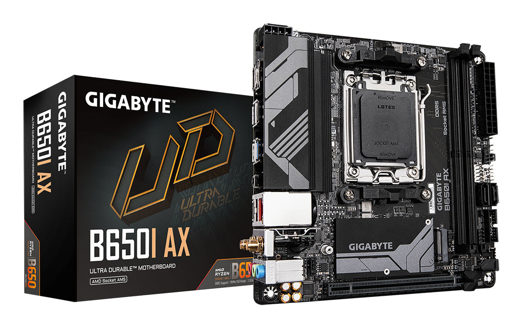 Gigabyte B650I AX Motherboard - AMD Ryzen 9000 Series CPUs, 5+2+1 Phases VRM, up to