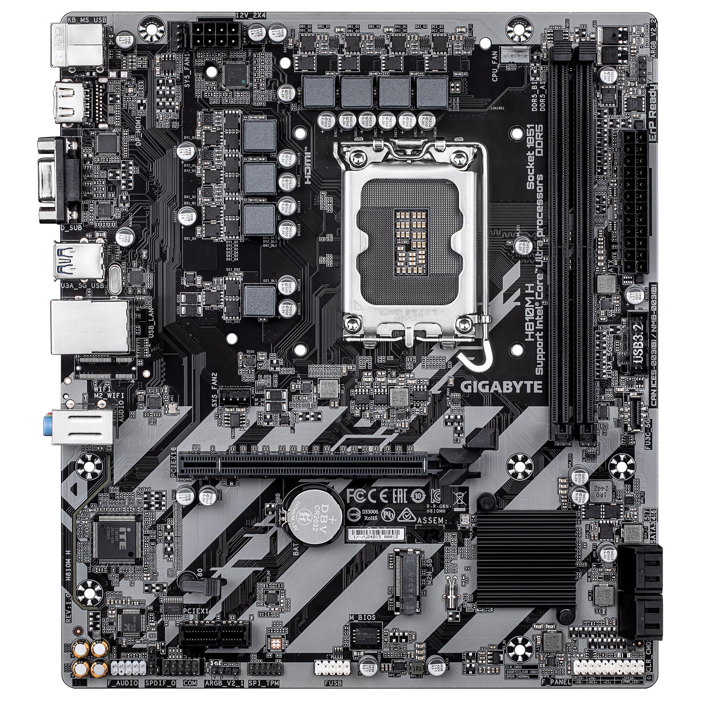 Gigabyte H810M H Motherboard - Intel Core Ultra (Series 2) CPUs, 4+1+2 Phases VRM