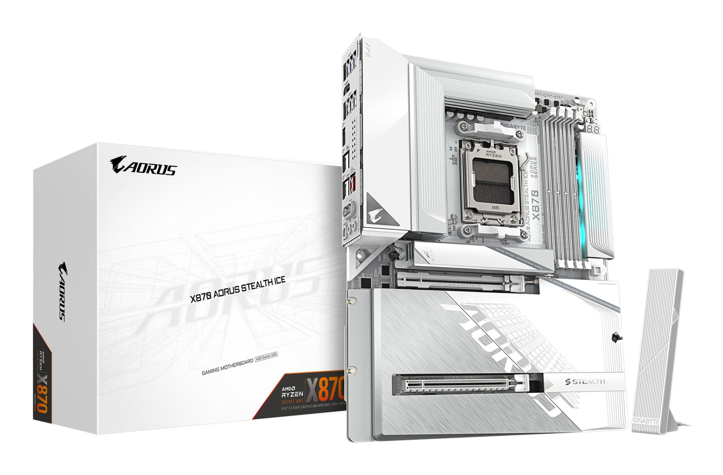 Gigabyte X870 AORUS STEALTH ICE Motherboard - Supports AMD Ryzen 9000 CPUs, 16+2+2