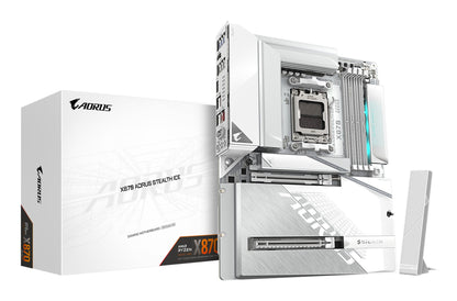 Gigabyte X870 AORUS STEALTH ICE Motherboard - Supports AMD Ryzen 9000 CPUs, 16+2+2