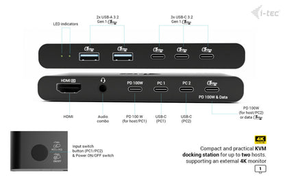 i-tec KVM for hosts USB-C Docking Station 100W