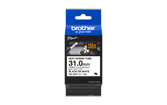 Brother HSE-261E Heat Shrink Tubes black on white 31mm x 1,5m for Brother P-Touch TZ Labels