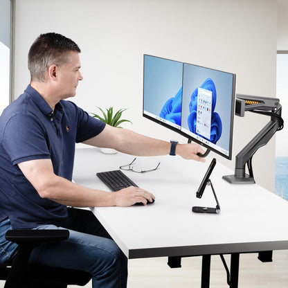 StarTech.com Desk Mount Dual Monitor Arm with Crossbar, Up To 27" Displays, VESA